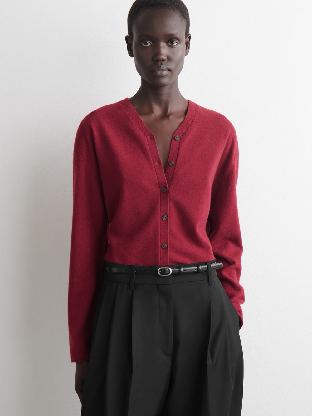 NWT Cos 100%MERINO WOOL V-NECK CARDIGAN Red New with Tags Womens Large Orig $140